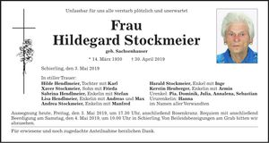 Traueranzeige Hildegard Stockmeier