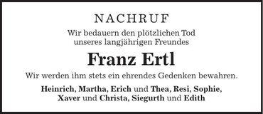 Traueranzeige Franz Ertl