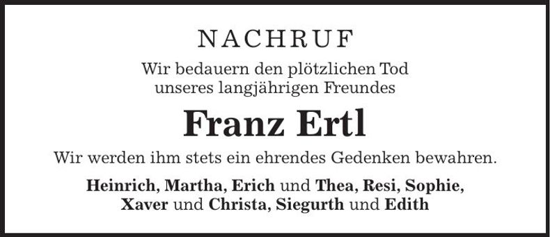 Traueranzeige Franz Ertl