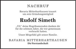 Traueranzeige Rudolf Simeth
