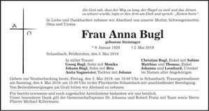 Traueranzeige Anna Bugl