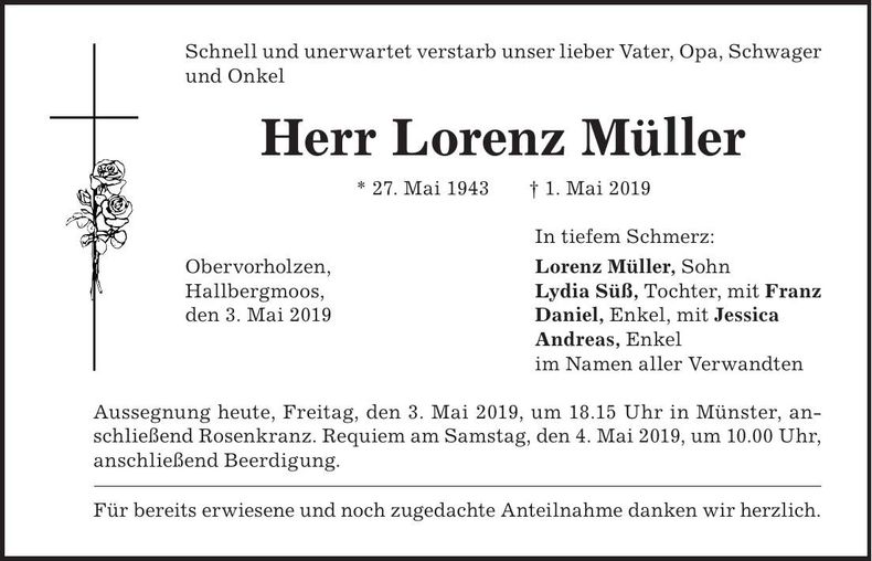 Traueranzeige Lorenz Müller