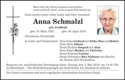 Traueranzeige Anna Schmalzl