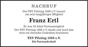 Traueranzeige Franz Ertl