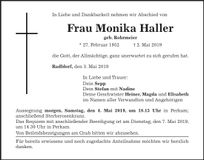 Traueranzeige Monika Haller