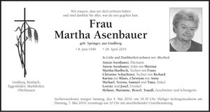 Traueranzeige Martha Asenbauer