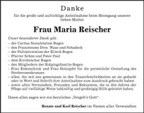 Traueranzeige Maria Reischer