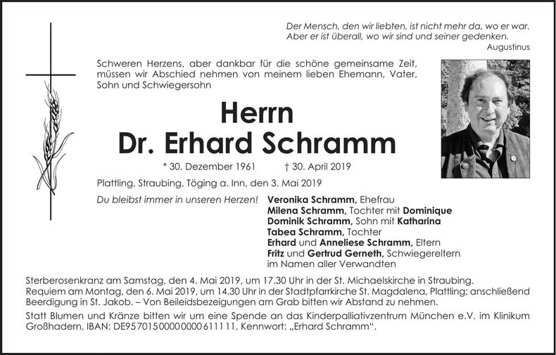 Traueranzeige Dr. Erhard Schramm
