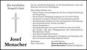 Traueranzeige Josef Menacher