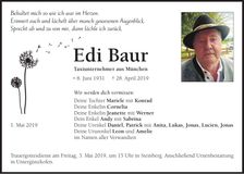 Traueranzeige Edi Baur