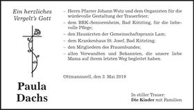 Traueranzeige Paula Dachs