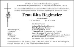 Traueranzeige Rita Heglmeier