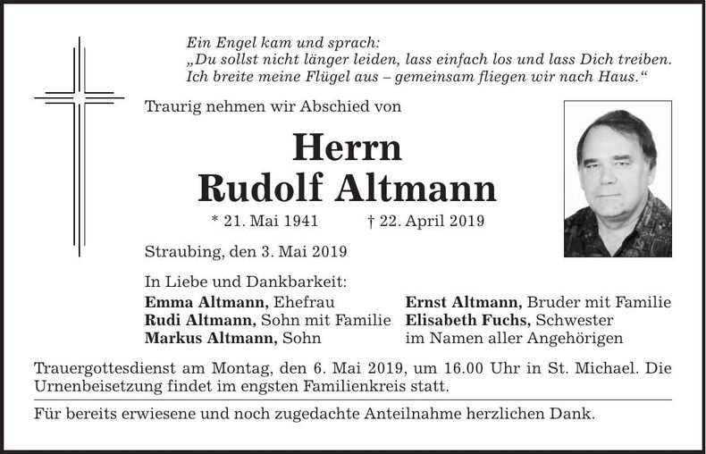 Traueranzeige Rudolf Altmann
