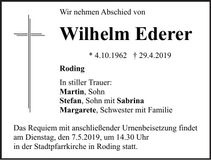 Traueranzeige Wilhelm Ederer