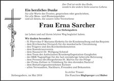 Traueranzeige Erna Sarcher