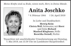 Traueranzeige Anita Joschko