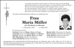 Traueranzeige Maria Müller