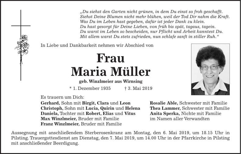 Traueranzeige Maria Müller