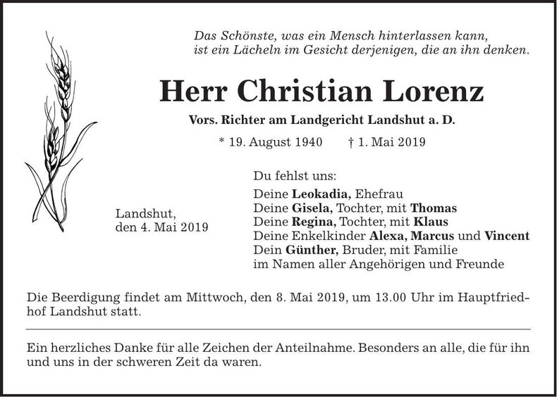Traueranzeige Christian Lorenz