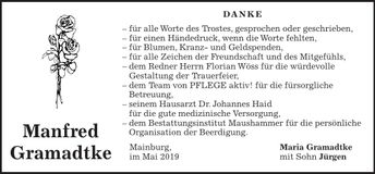 Traueranzeige Manfred Gramadtke