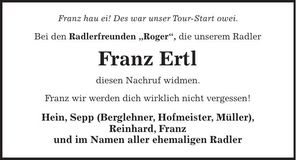 Traueranzeige Franz Ertl