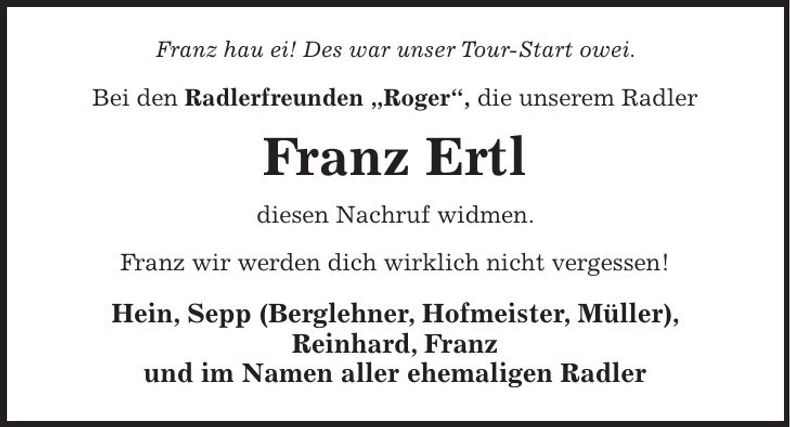 Traueranzeige Franz Ertl