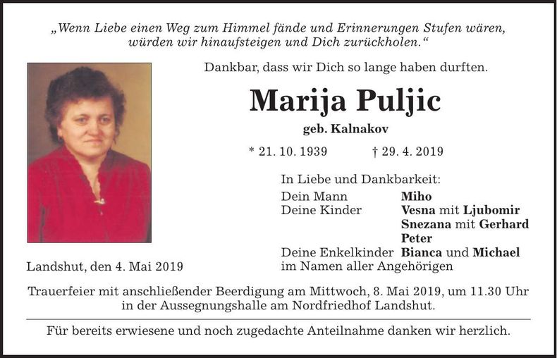 Traueranzeige Marija Puljic