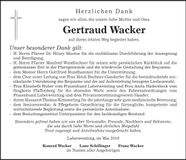 Traueranzeige Gertraud Wacker