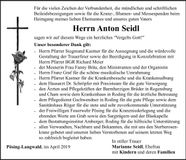 Traueranzeige Anton Seidl