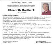 Traueranzeige Elisabeth Haslbeck