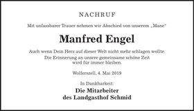 Traueranzeige Manfred Engel