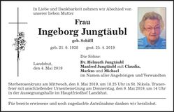 Traueranzeige Ingeborg Jungtäubl
