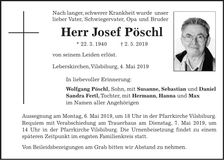 Traueranzeige Josef Pöschl