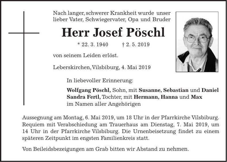 Traueranzeige Josef Pöschl