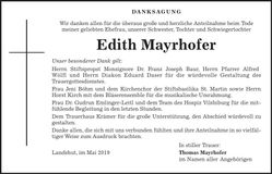 Traueranzeige Edith Mayrhofer