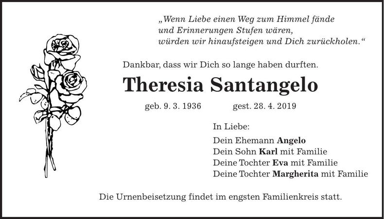 Traueranzeige Theresia Santangelo