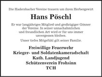 Traueranzeige Johann Pöschl