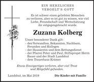Traueranzeige Zusana Kolberg