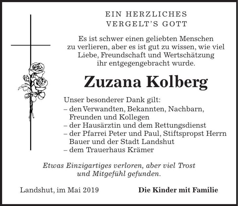 Traueranzeige Zusana Kolberg
