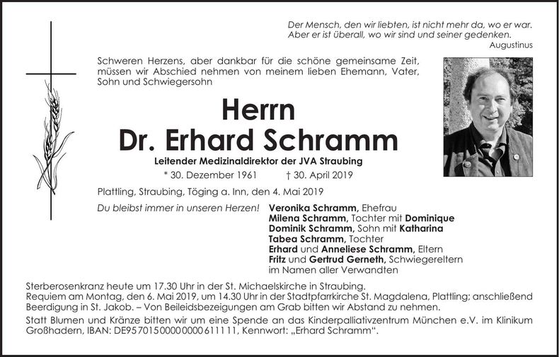 Traueranzeige Dr. Erhard Schramm