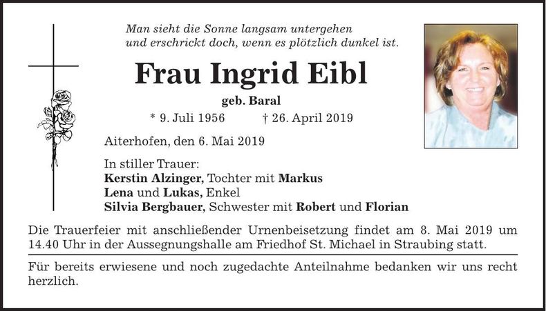 Traueranzeige Ingrid Eibl