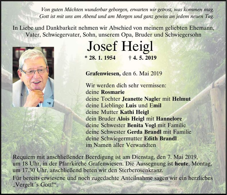 Traueranzeige Josef Heigl
