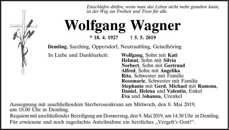 Traueranzeige Wolfgang Wagner