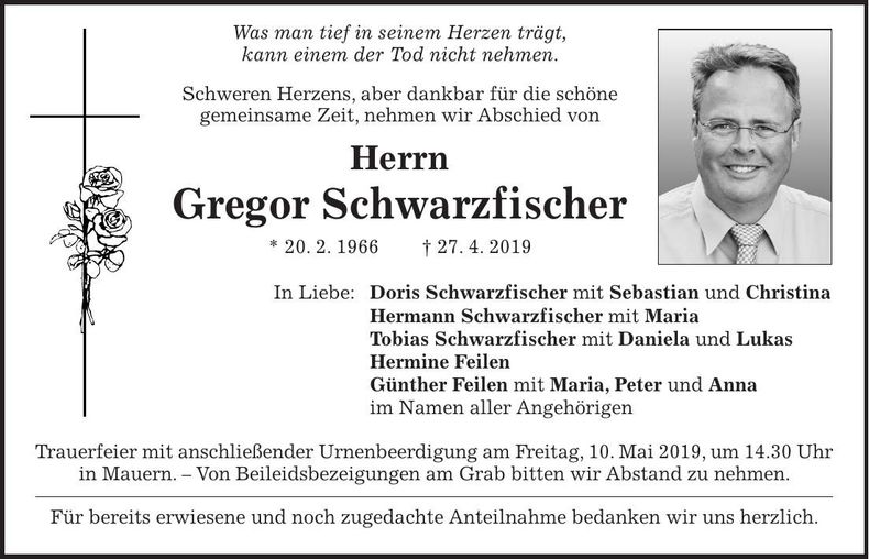 Traueranzeige Gregor Schwarzfischer