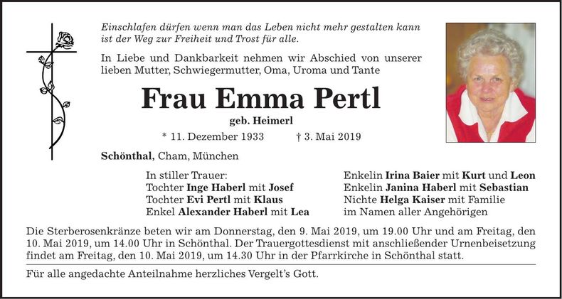 Traueranzeige Emma Pertl