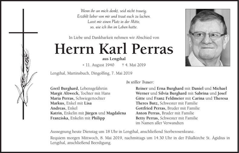 Traueranzeige Karl Perras