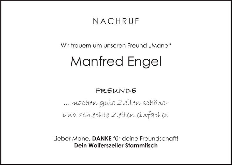 Traueranzeige Manfred Engel
