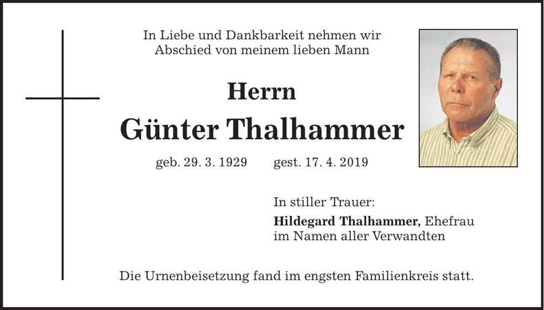Traueranzeige Günter Thalhammer