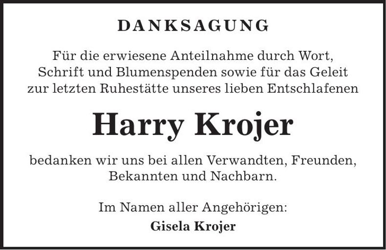 Traueranzeige Harry Krojer