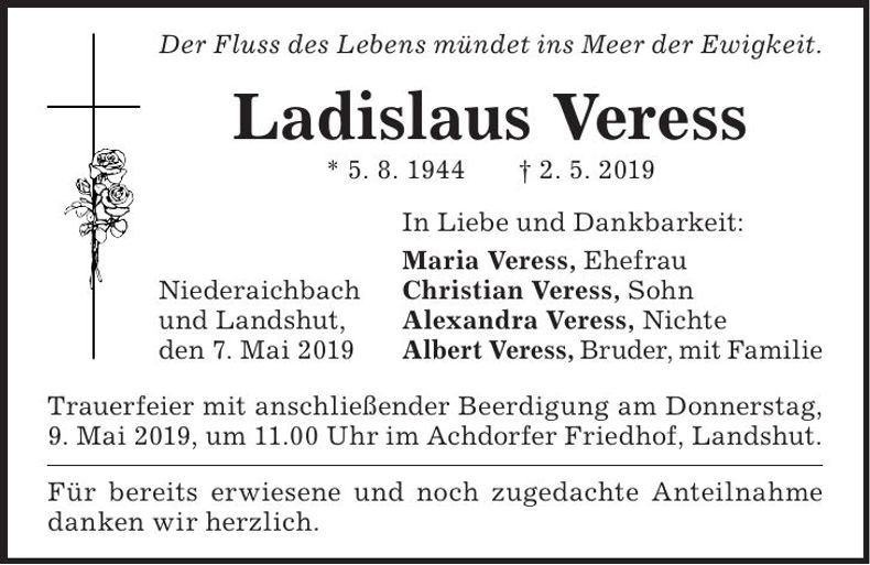 Traueranzeige Ladislaus Veress